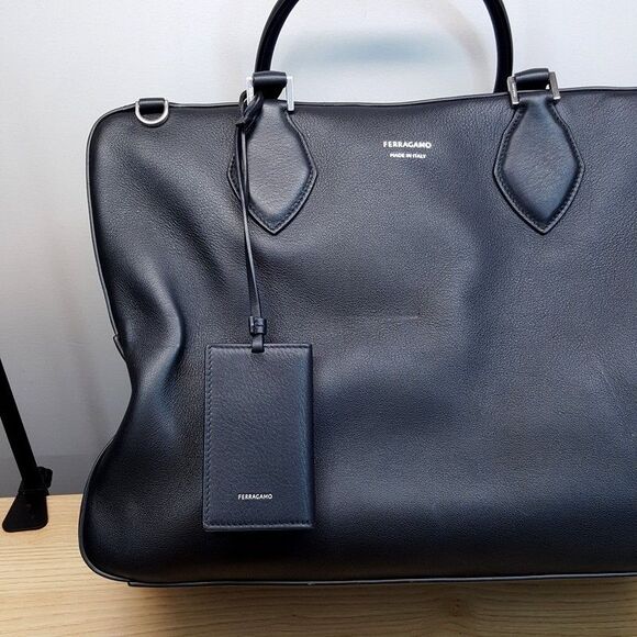 SALVATORE FERRAGAMO Mens Star Black Leather Triple Zip Tote Briefcase $3300 - Picture 3 of 16